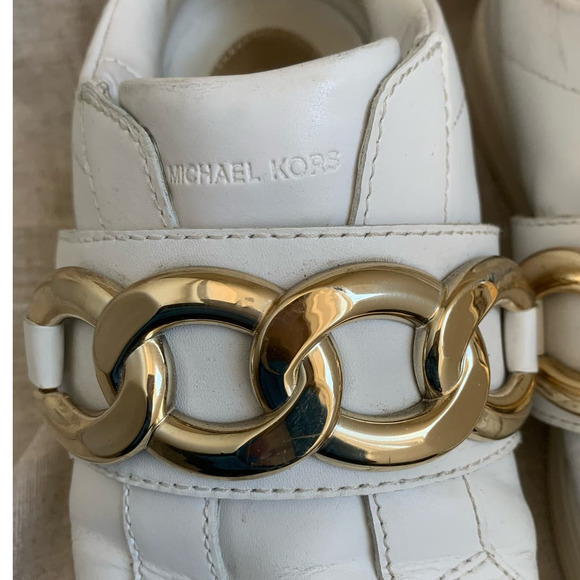 MICHAEL KORS Women's Kenna‎ Embellished Sneakers In Optic White Leather - Picture 10 of 11